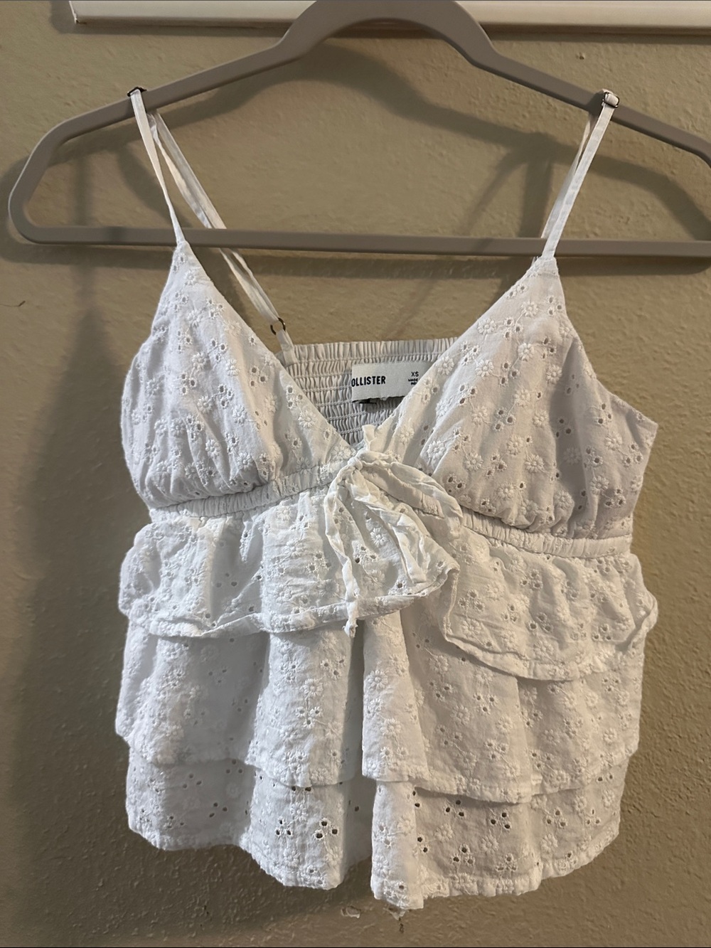 Hollister White Eyelet Ruffle Tie-Front Camisole